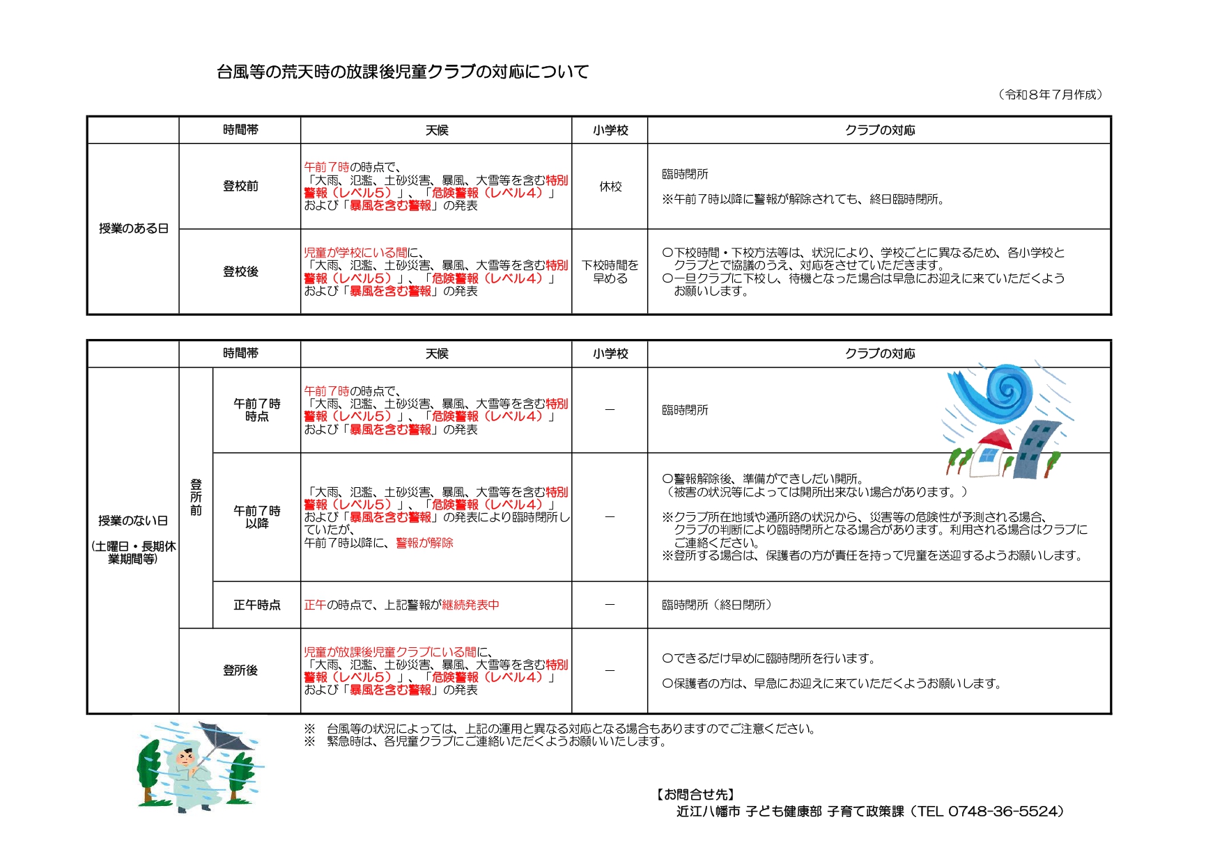 台風等の荒天時の放課後児童クラブの対応の画像