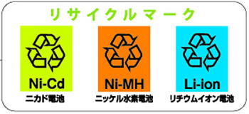 リサイクルマーク（ニカド電池・ニッケル水素電池・リチウムイオン電池）の画像