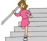 階段を駆け下りている女性のイラスト