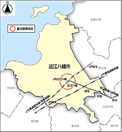 近江八幡駅及び周辺地区を示した地図の画像