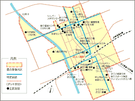 駅周辺の重点整備地区の区域及び特定経路の地図