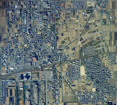 平成元年の近江八幡市の市街地の航空写真