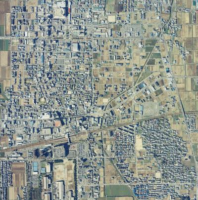 平成8年の近江八幡市の市街地の航空写真