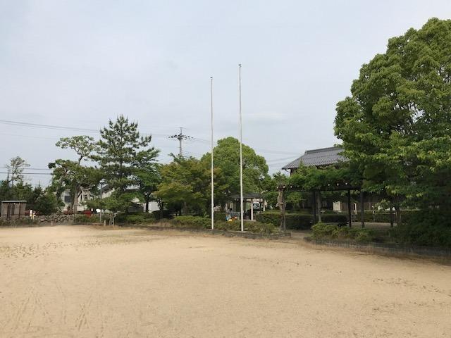 周りに大きな木が植わっている広いグラウンドの駅南第5児童公園の写真